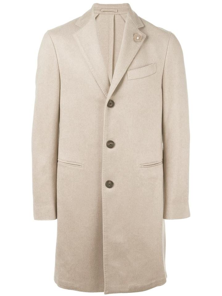 Lardini Single Breasted Coat, Men's, Size: 46, Nude/neutrals, Cashmere/polyester