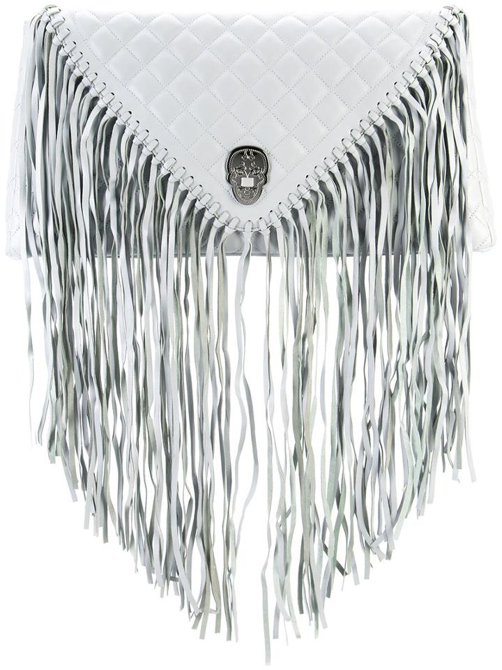 Thomas Wylde - Fringed Quilted Clutch - Women - Lamb Nubuck Leather - One Size, Women's, Grey, Lamb Nubuck Leather