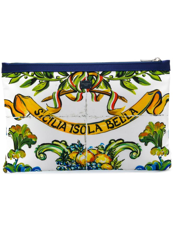 Dolce & Gabbana Sicilian Print Pouch - White