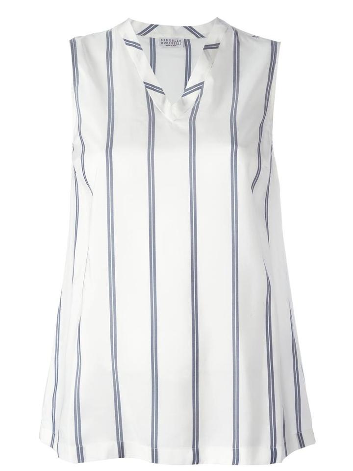 Brunello Cucinelli Striped Tank, Women's, Size: Small, White, Silk