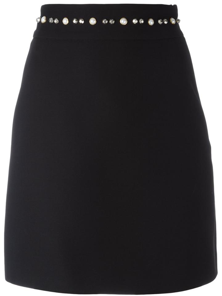 Gucci Pearl And Stud Trim A-line Skirt - Black