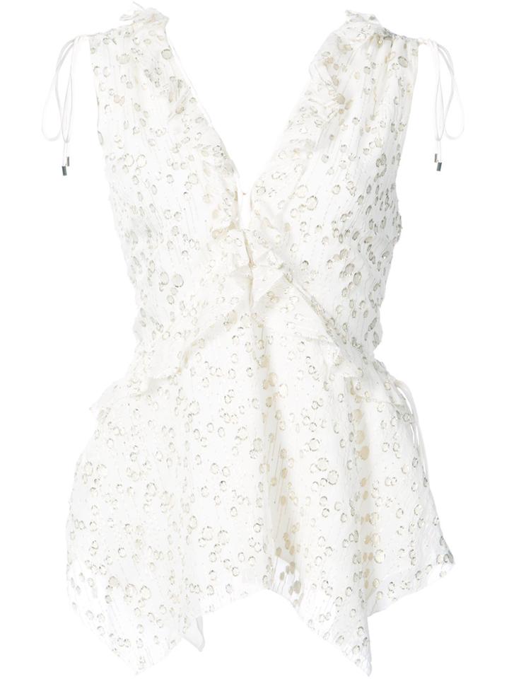 Derek Lam 10 Crosby Sleeveless V-neck Ruffle Top - White