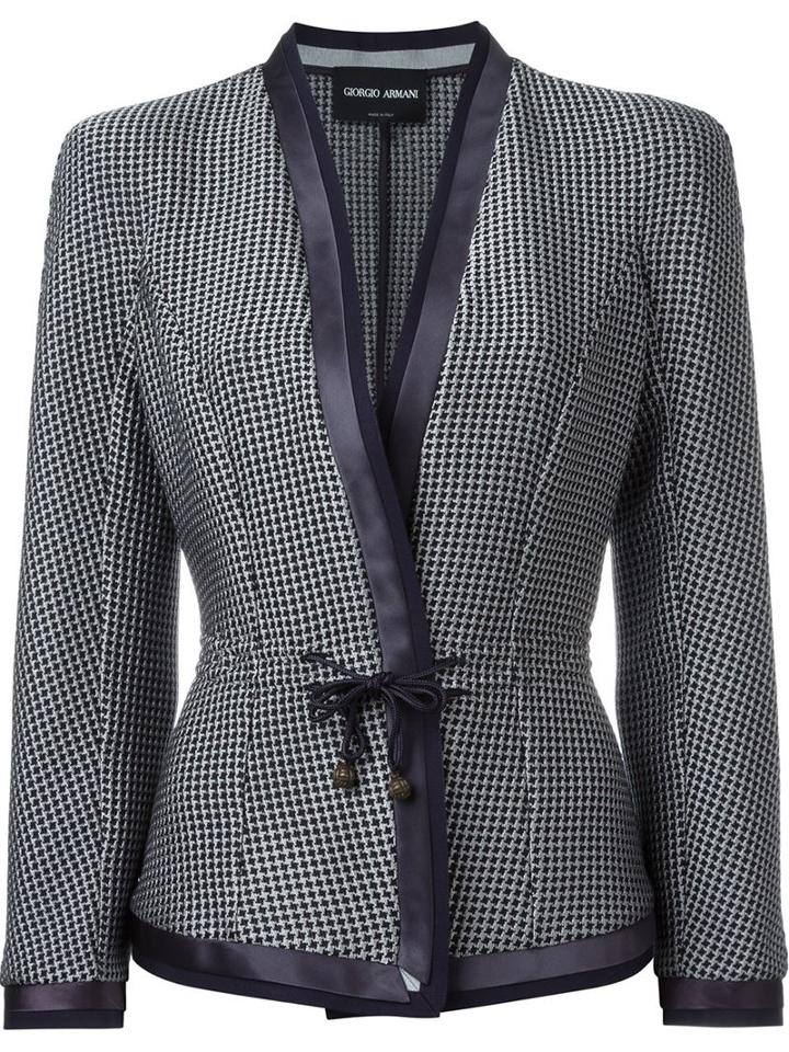 Giorgio Armani Fitted Houndstooth Blazer, Women's, Size: 48, Blue, Polyester/silk