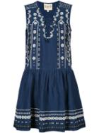 Sea Sleeveless Embroidered Dress, Women's, Size: 4, Blue, Silk/cotton/linen/flax