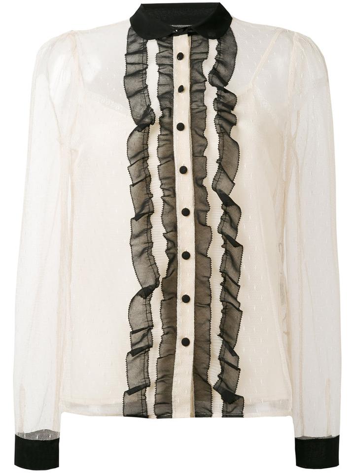 Red Valentino - Lace Inserts Shirt - Women - Silk/polyester - 44, Nude/neutrals, Silk/polyester