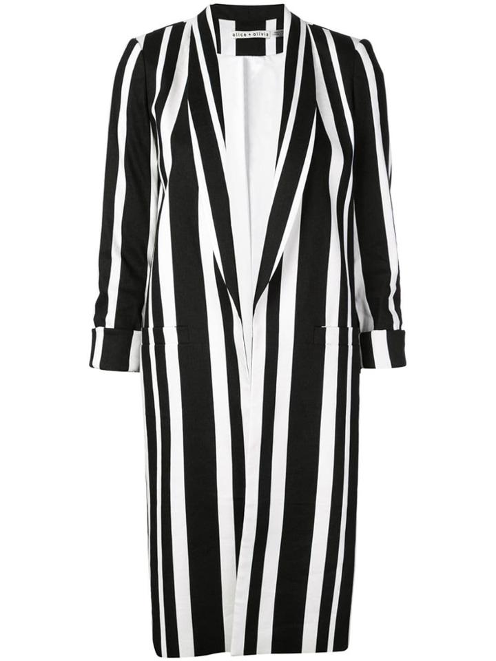 Alice+olivia Long Blazer With Stripes - Black