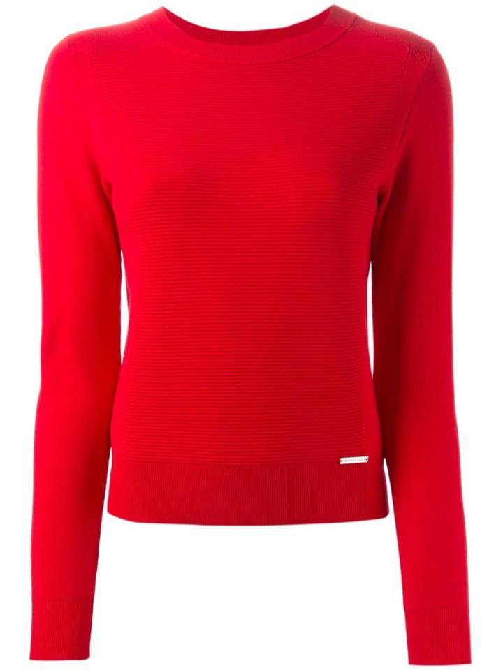 Michael Michael Kors Ribbed Knit Panel Sweater - Red