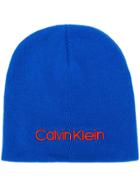 Calvin Klein Contrast Logo Embroidery Beanie - Blue