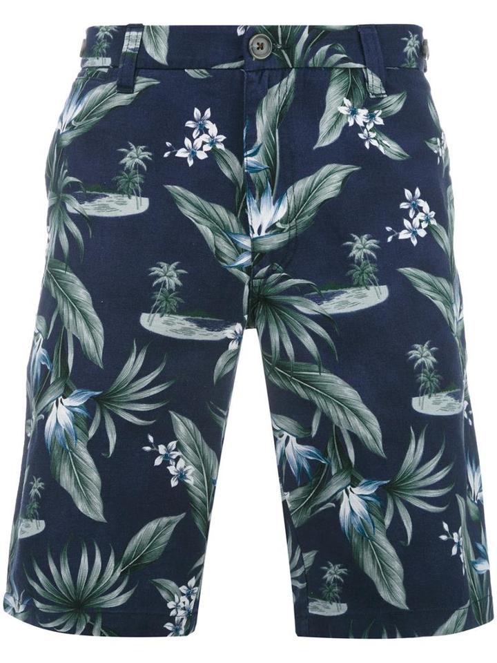Eleventy Floral Print Shorts, Men's, Size: 34, Blue, Cotton