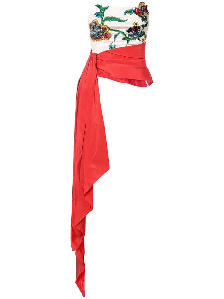 Oscar De La Renta Flower Embellished Sash Top - White