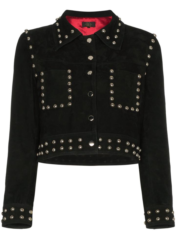 De La Vali Billy Ray Studded Cropped Suede Jacket - Black