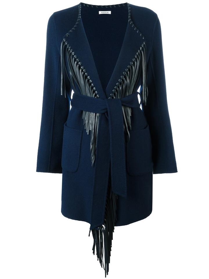 P.a.r.o.s.h. Lofry Fringed Coat, Women's, Size: Medium, Blue, Wool/lamb Skin