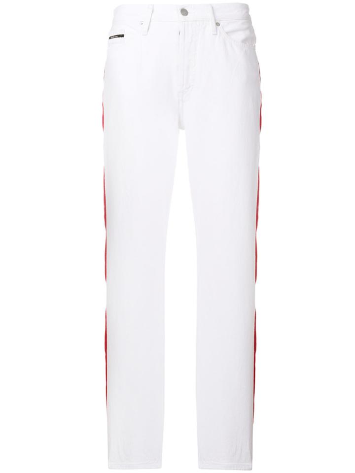 Ck Jeans Striped Straight Leg Trousers - White