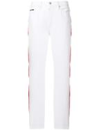 Ck Jeans Striped Straight Leg Trousers - White