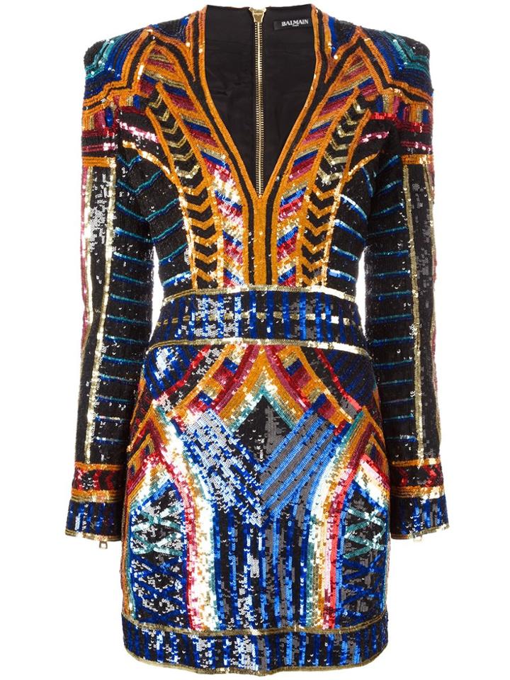 Balmain Embellished Sequin Fitted Dress - Multicolour