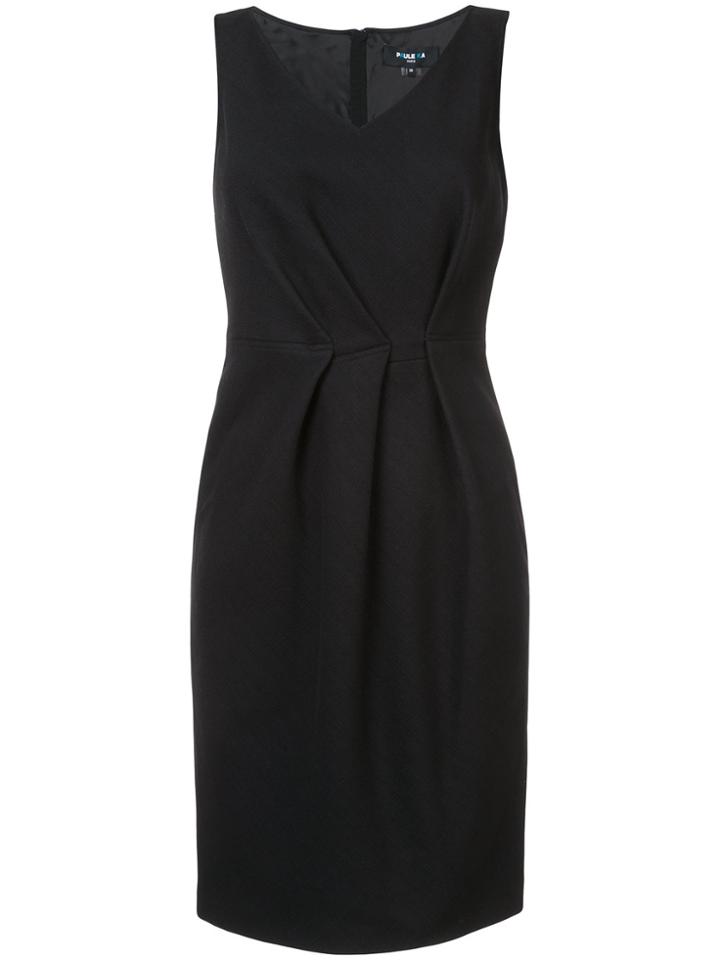 Paule Ka Pleated Detail V-neck Dress - Black