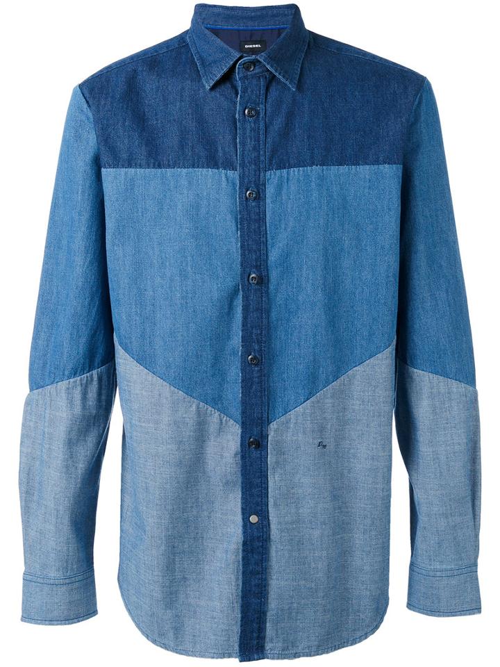 Diesel - Panelled Denim Shirt - Men - Cotton - Xl, Blue, Cotton