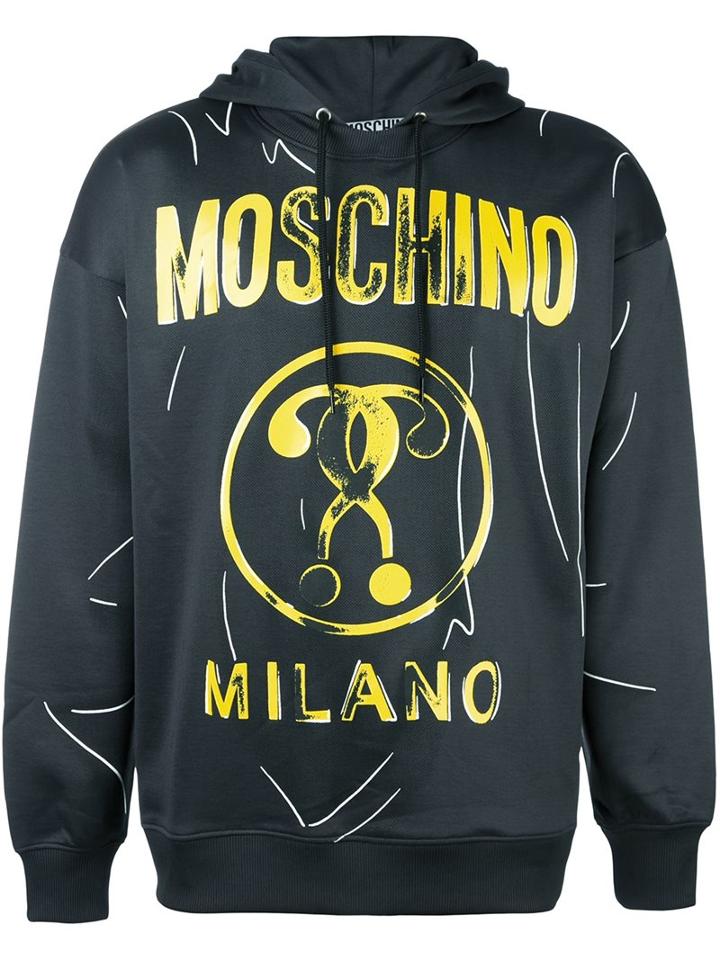 Moschino Trompe-l'oeil Logo Hoodie, Men's, Size: 46, Grey, Polyester/cotton