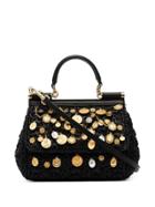 Dolce & Gabbana Black Sicily Raffia Charm Shoulder Bag