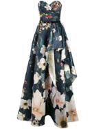 Marchesa Notte Floral Bead Embroidered Corset Gown - Grey