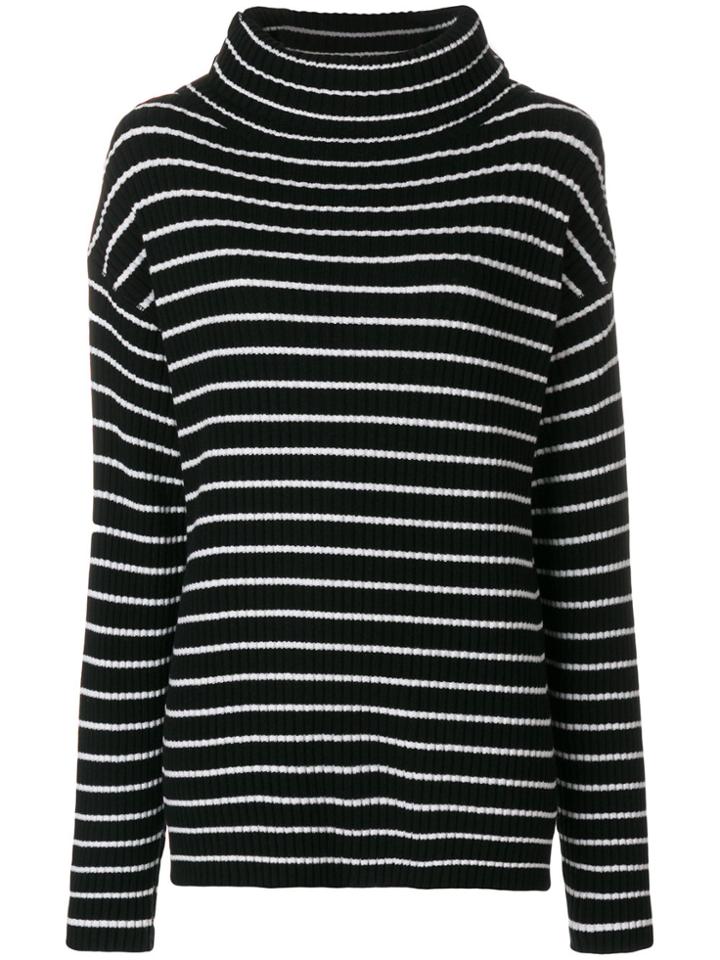 The Gigi Striped Roll Neck Jumper - Black