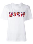 Msgm Floral Logo T-shirt, Women's, Size: Large, White, Cotton