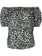 Piamita Off-shoulders Leopard Print Blouse, Women's, Size: Xs, White, Silk