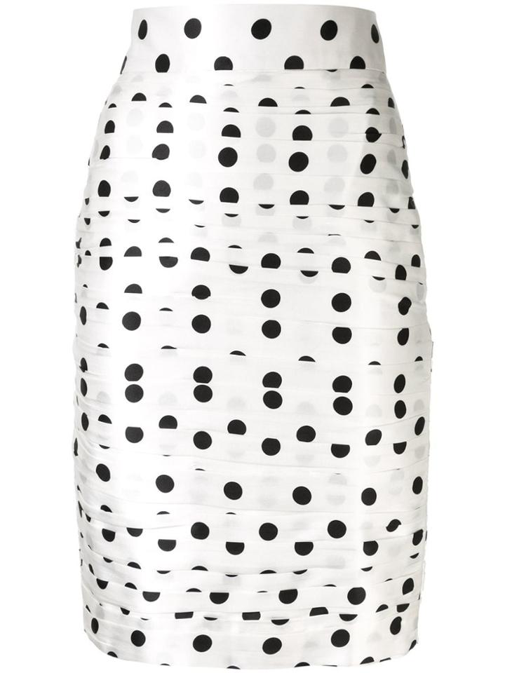 Bambah Polka Dot Ruched Pencil Skirt - White