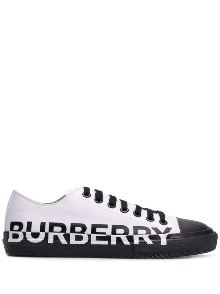 Burberry Logo Print Two-tone Cotton Gabardine Sneakers - White