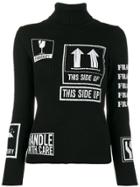 Moschino Graphic Print Ribbed Turtleneck Sweater - Black