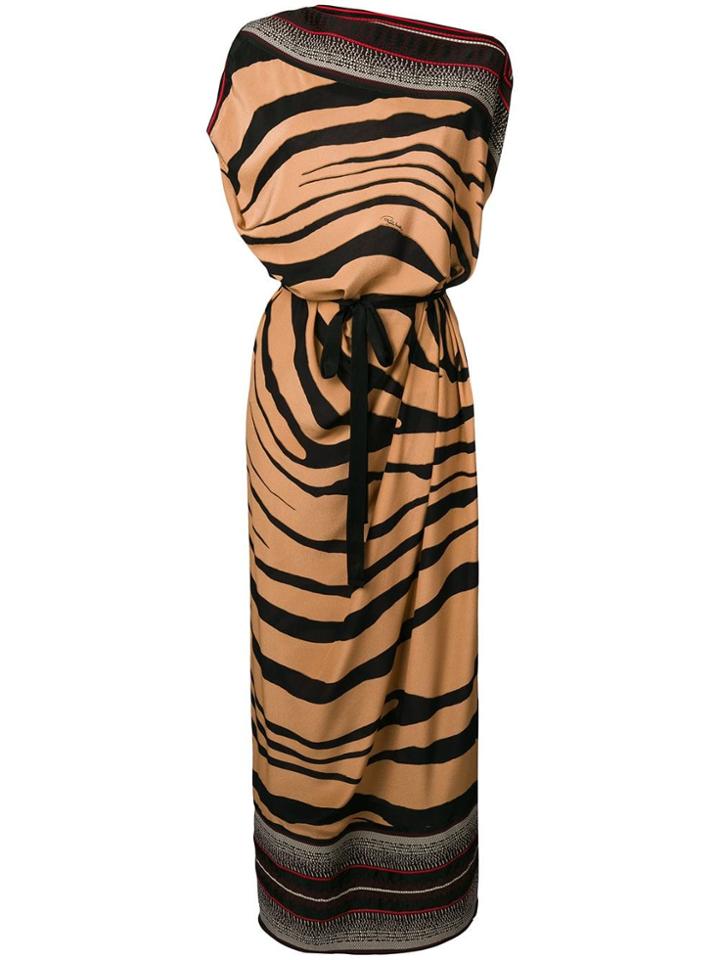 Roberto Cavalli Asymmetric Zebra Print Dress - Nude & Neutrals