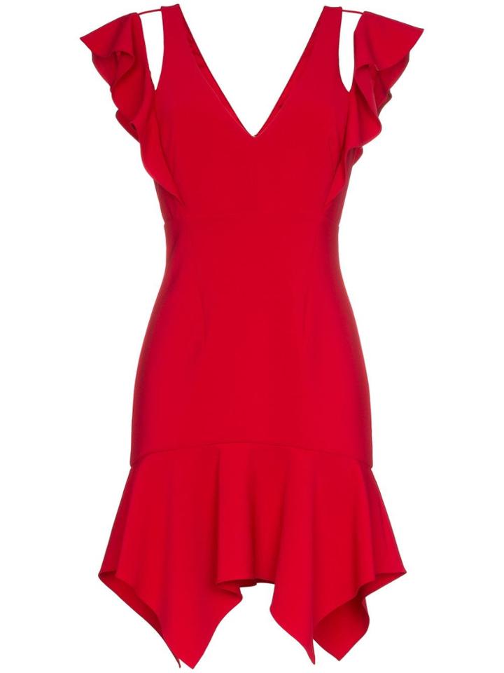 Haney Liv Ruffle Detail Silk Mini Dress - Red