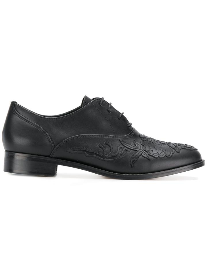 Y's Embroidered Front Brogues - Black