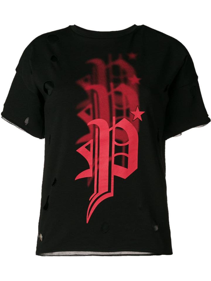 Philipp Plein Distressed Logo Print T-shirt - Black