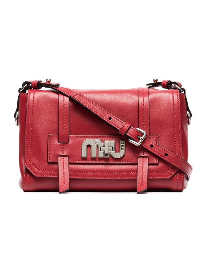 Miu Miu Red Logo Buckle Leather Satchel Bag