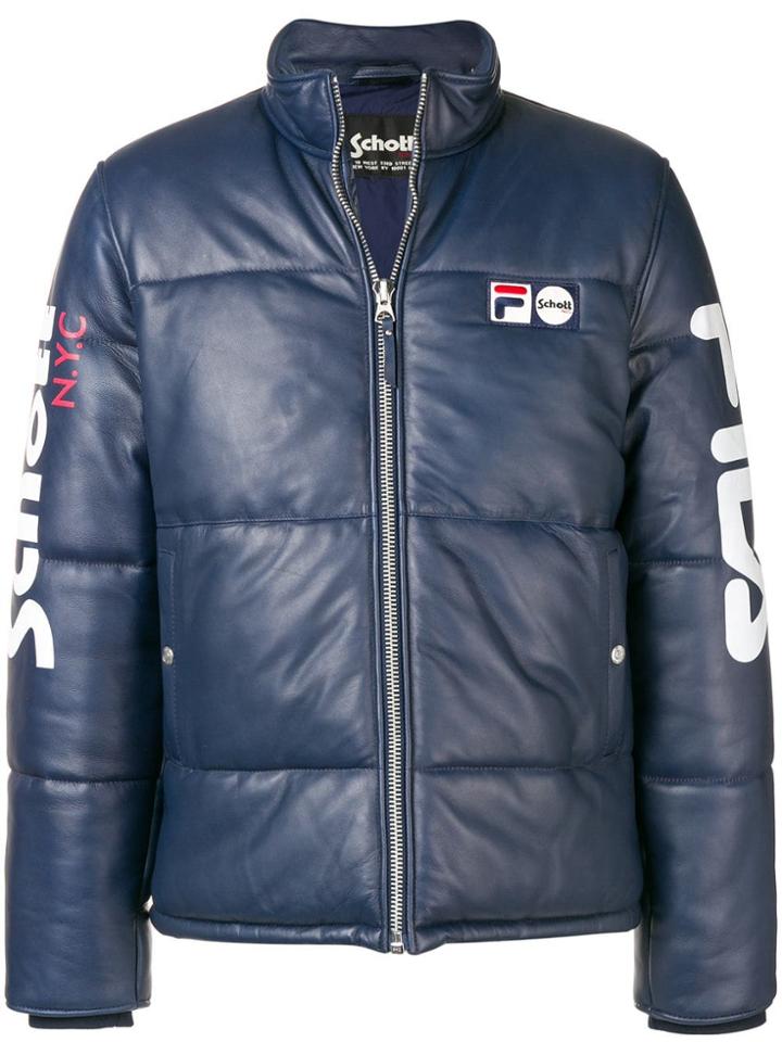 Schott Rolando Padded Leather Jacket - Blue