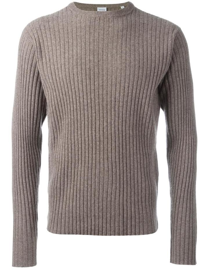 Aspesi Crew Neck Pullover, Men's, Size: 48, Grey, Wool/yak/cashmere