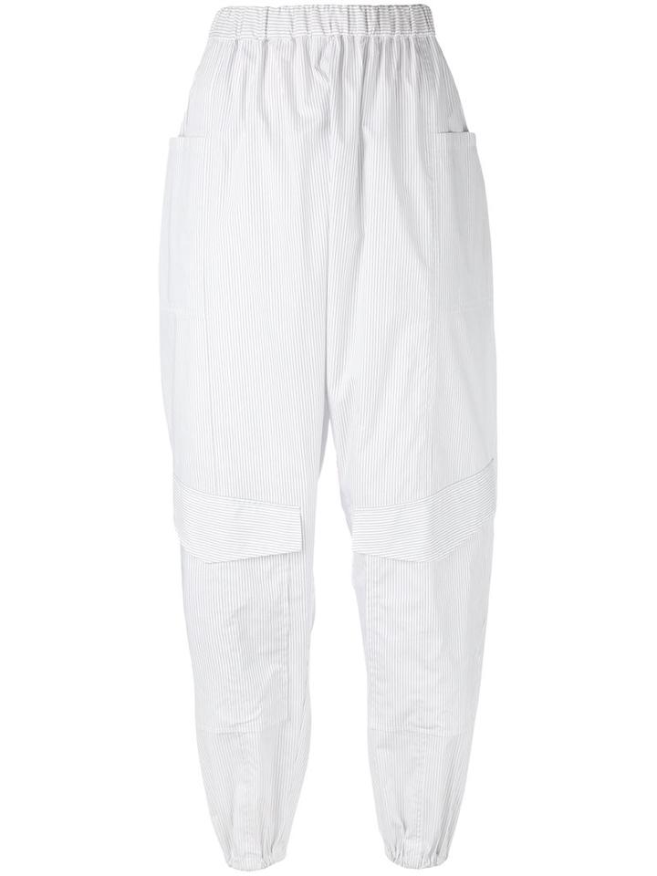 Chalayan Striped Balloon Trousers, Women's, Size: 40, White, Cotton/polyester