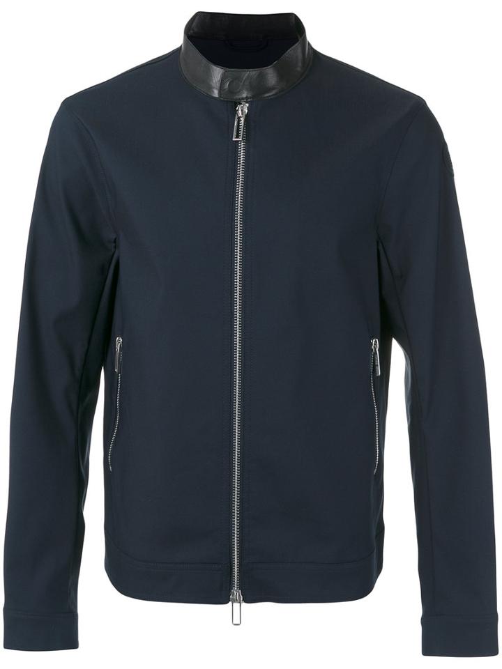 Emporio Armani Contrast Collar Zip Jacket, Men's, Size: Large, Blue, Cotton/lamb Skin/polyamide/spandex/elastane