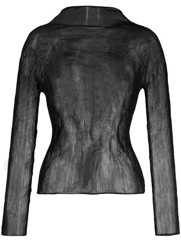 Issey Miyake High-neck Plissé Top - Black