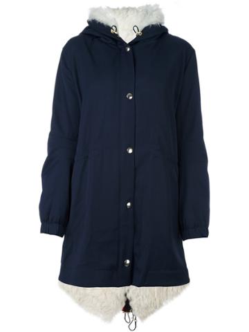 Sonia Rykiel Snap Button Hooded Coat, Women's, Size: 38, Blue, Cupro/lamb Fur/virgin Wool