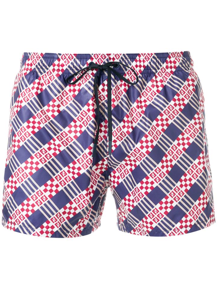 Fendi Logo Checked Swim Shorts - Multicolour