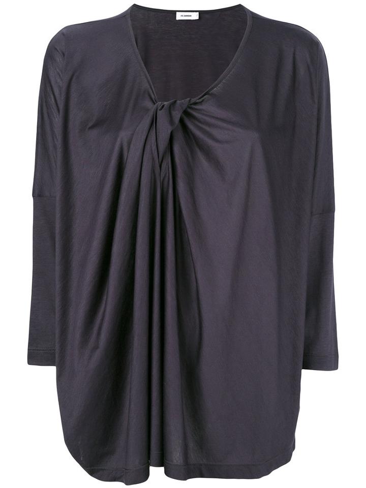 Jil Sander - Draped V-neck Blouse - Women - Cotton/modal - S, Grey, Cotton/modal