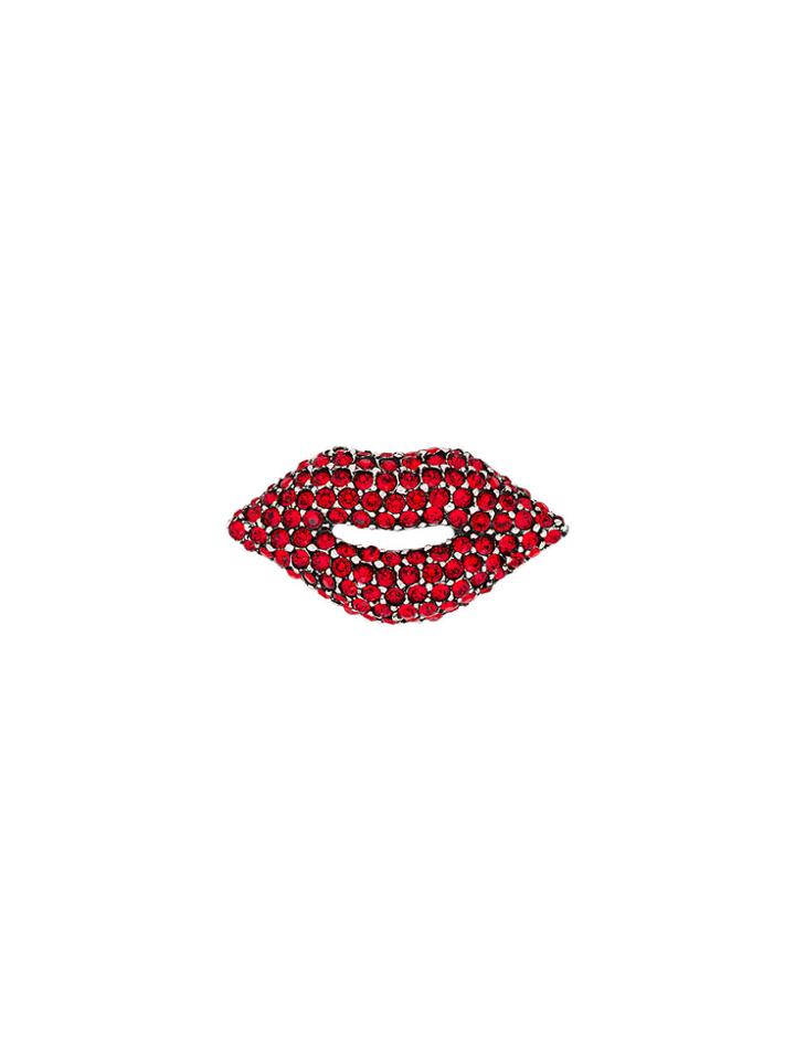 Sonia Rykiel Embellished Lip Brooch - Red