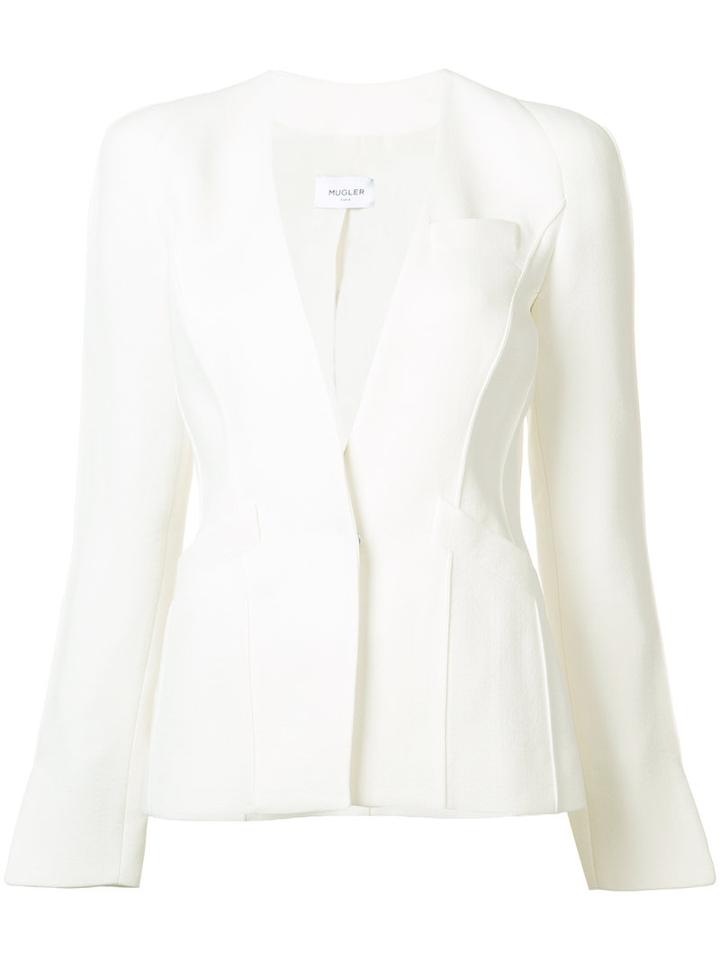Mugler Collarless Blazer, Women's, Size: 38, White, Cotton/polyamide/viscose/polyurethane