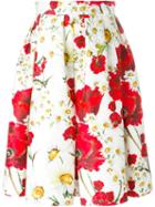 Dolce & Gabbana Daisy And Poppy Print Skirt, Women's, Size: 40, White, Cotton/silk
