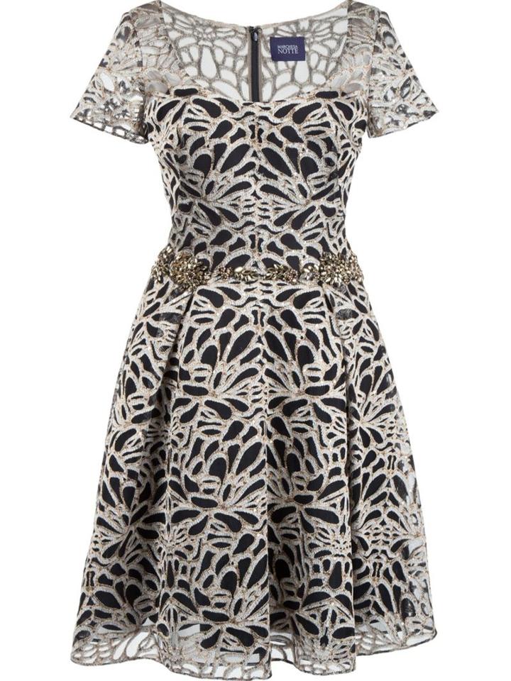 Marchesa Notte Belted Embroidered Dress