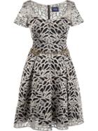 Marchesa Notte Belted Embroidered Dress