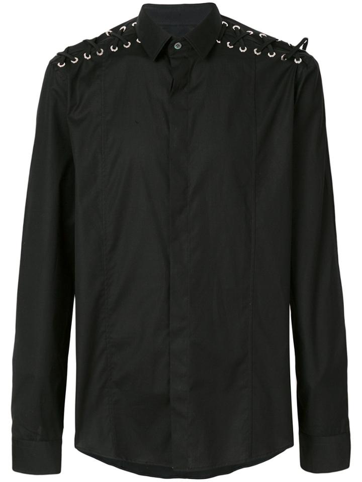 Les Hommes Lace-detail Long-sleeve Shirt - Black
