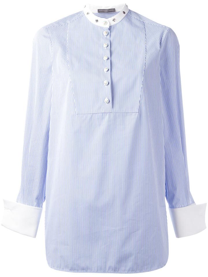 Alexander Mcqueen Pinstriped Blouse, Women's, Size: 38, Blue, Cotton/metal